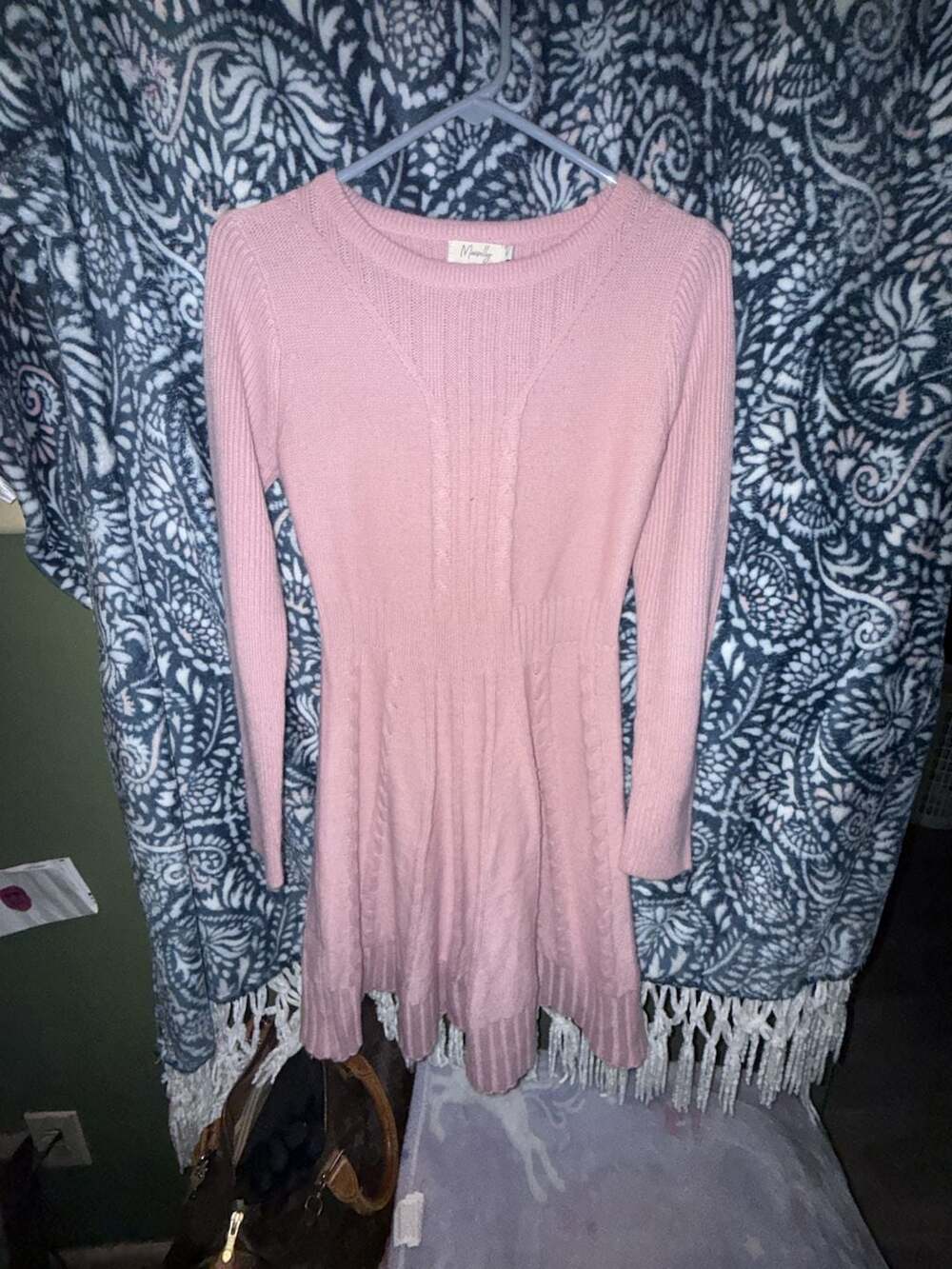 Maisolly Sweater Dress Size S Pink Cable Knit Long Sleeve Flare
